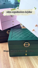 Porta Joia Caixa Organizadora De Jóias Feminina Em Couro Com Duas Camadas/Anéis/Colar Fecho-Q19