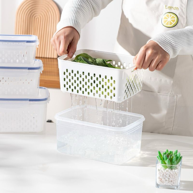 Kit 3 Potes Organizadores Geladeira Para Alimentos Vegetais Cozinha Moderna Uso Microonda